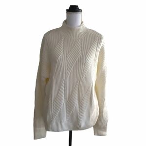 Market & Spruce Ivory Ribbed Knit Mock Neck Pullover Sweater